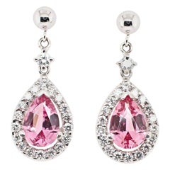 Pink Spinel Pear Shaped and Diamond Earrings Weighing 2.46 Carat