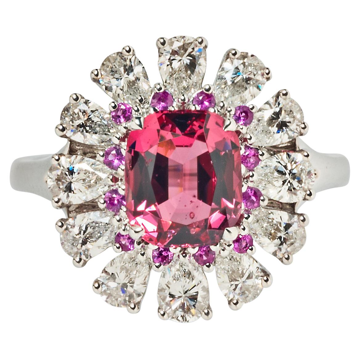 Pink Spinel, Pink Sapphire and Diamond Ring