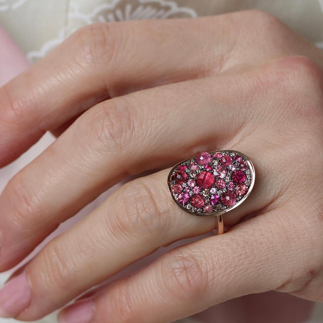 Bague Mahenge Spinel Pink Tourmaline Pink Diamond Ruby Mosaic set pave en vente 4