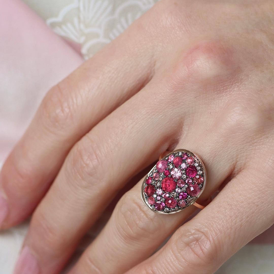 Mahenge Spinel Pink Tourmaline Pink Diamond Ruby Mosaic set pave Ring For Sale 5