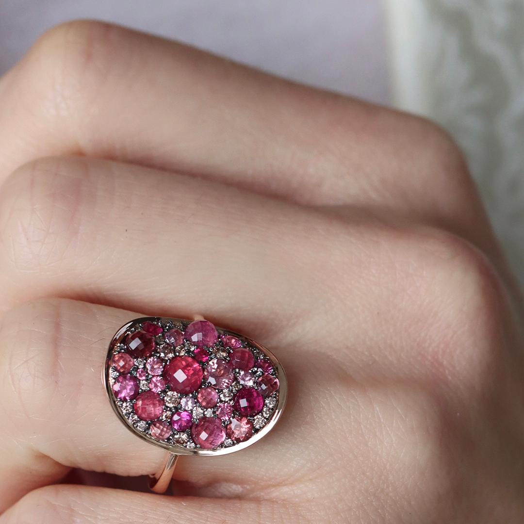 Mahenge Spinel Pink Tourmaline Pink Diamond Ruby Mosaic set pave Ring For Sale 6