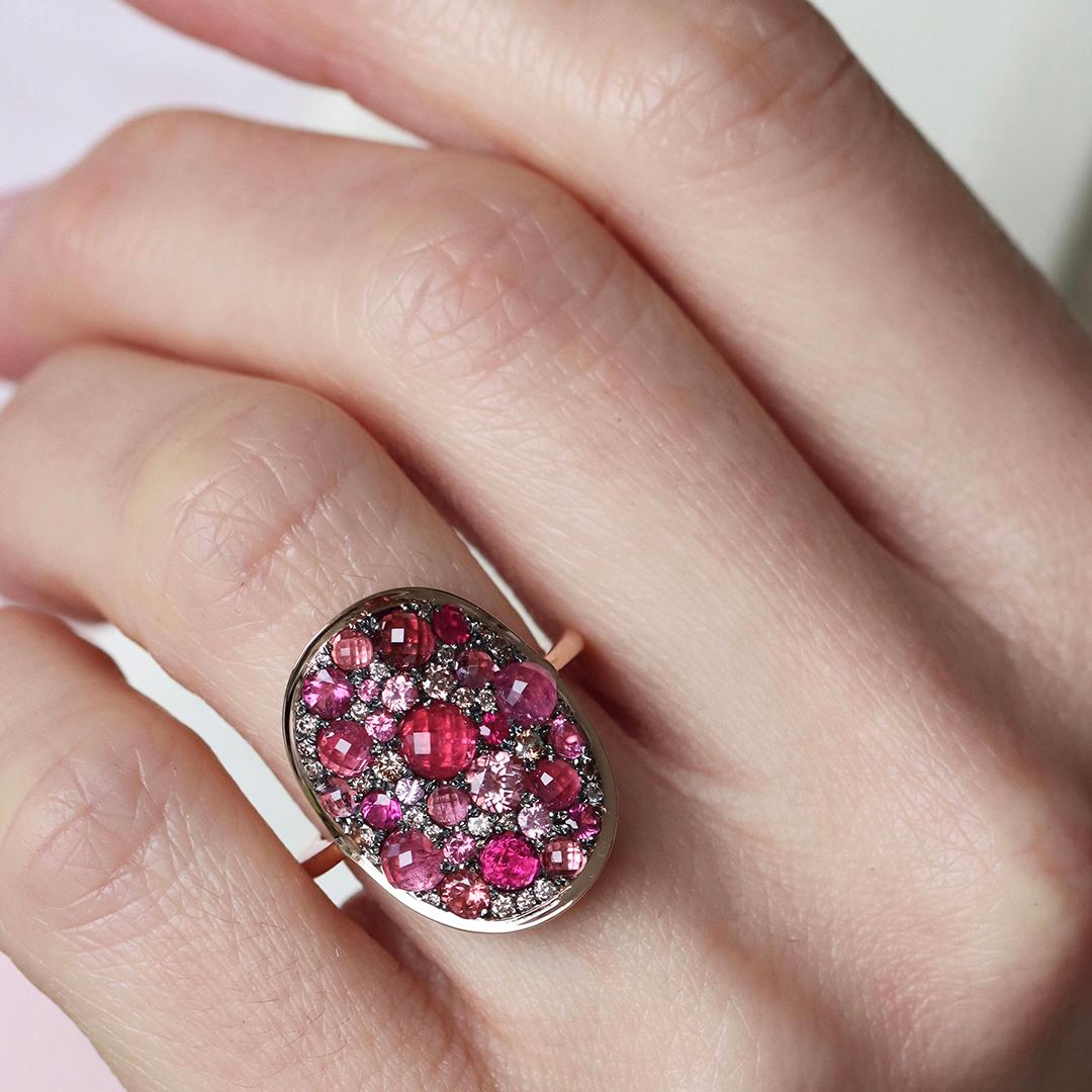 Mahenge Spinel Pink Tourmaline Pink Diamond Ruby Mosaic set pave Ring For Sale 7