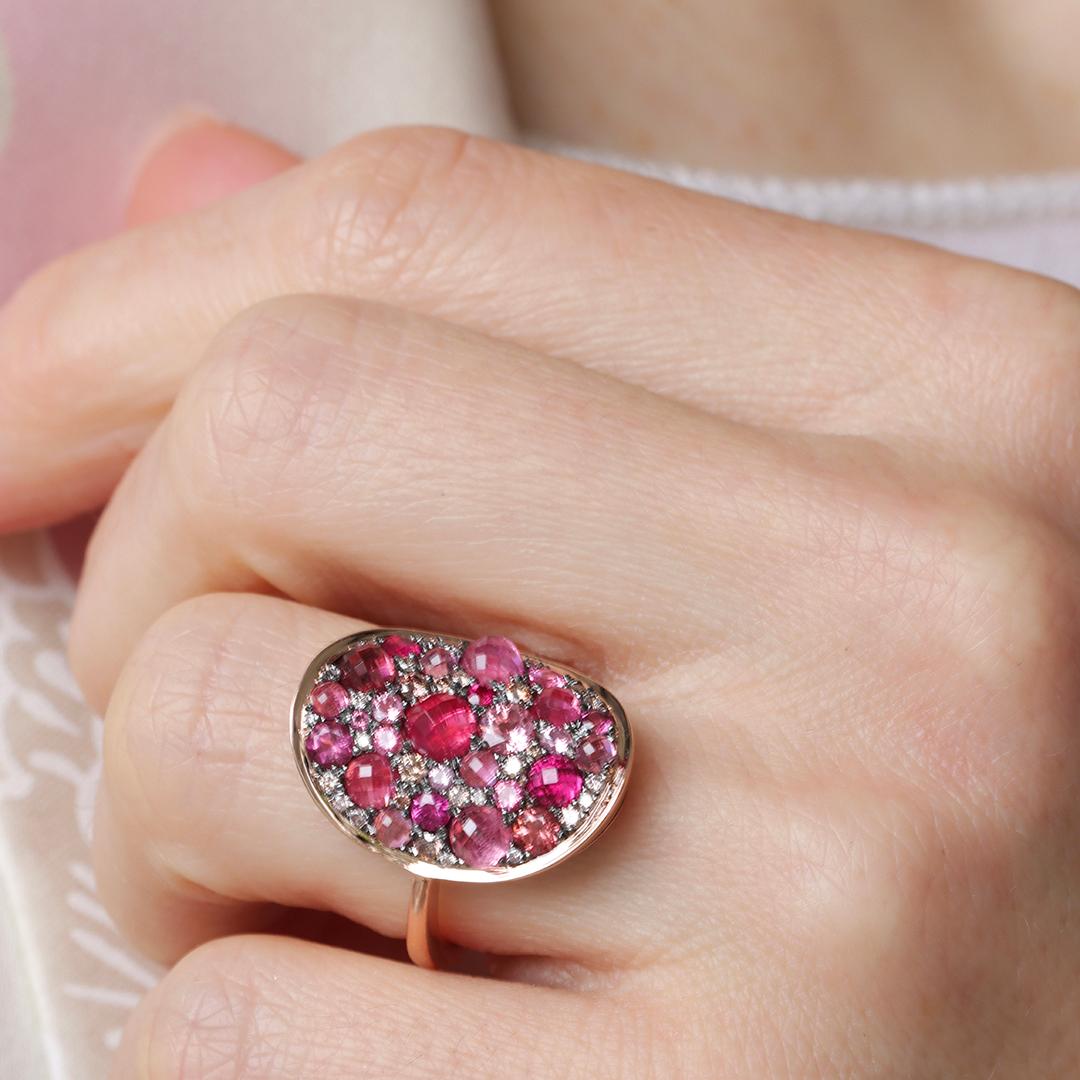 Mahenge Spinel Pink Tourmaline Pink Diamond Ruby Mosaic set pave Ring For Sale 8