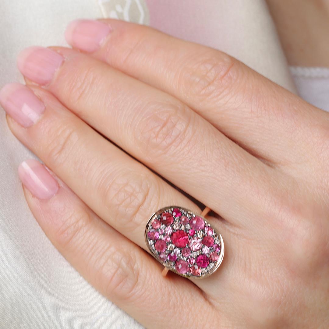 Bague Mahenge Spinel Pink Tourmaline Pink Diamond Ruby Mosaic set pave en vente 9