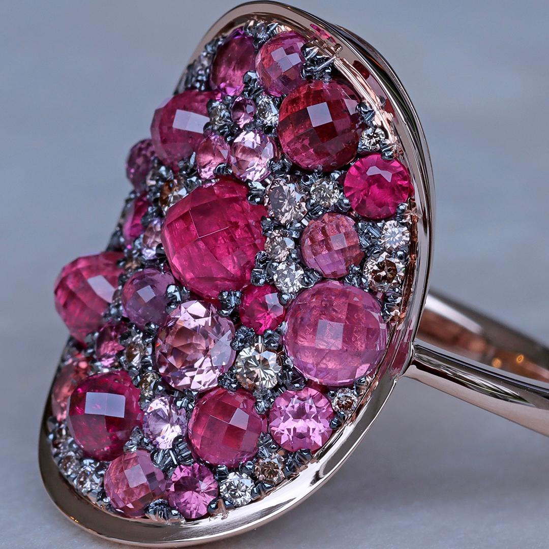 Bague Mahenge Spinel Pink Tourmaline Pink Diamond Ruby Mosaic set pave en vente 10