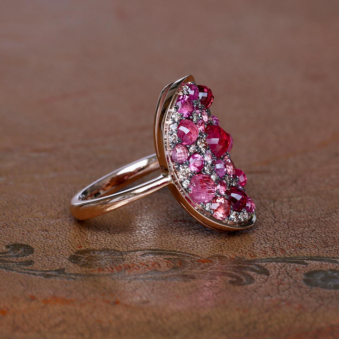 Artist Mahenge Spinel Pink Tourmaline Pink Diamond Ruby Mosaic set pave Ring For Sale