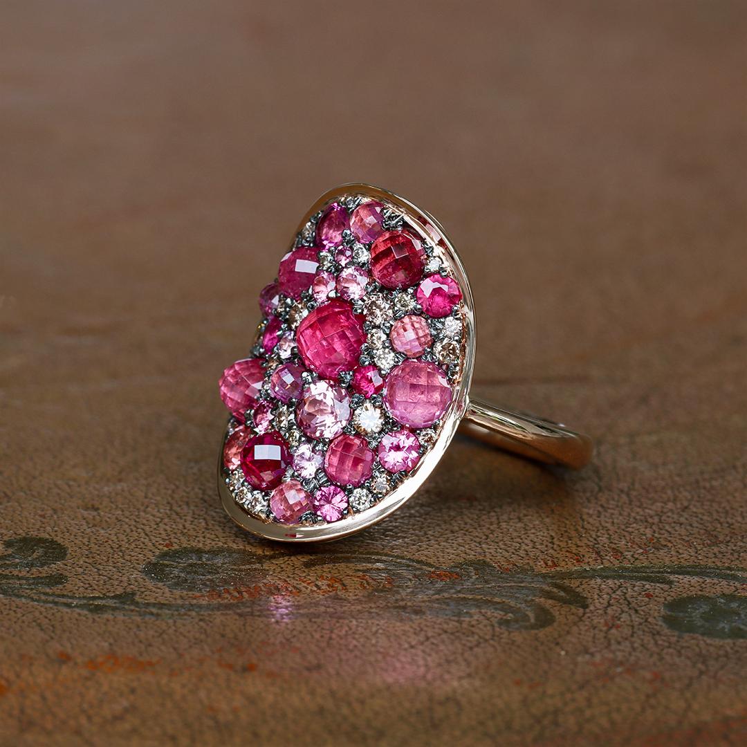 Mahenge Spinel Pink Tourmaline Pink Diamond Ruby Mosaic set pave Ring For Sale 1