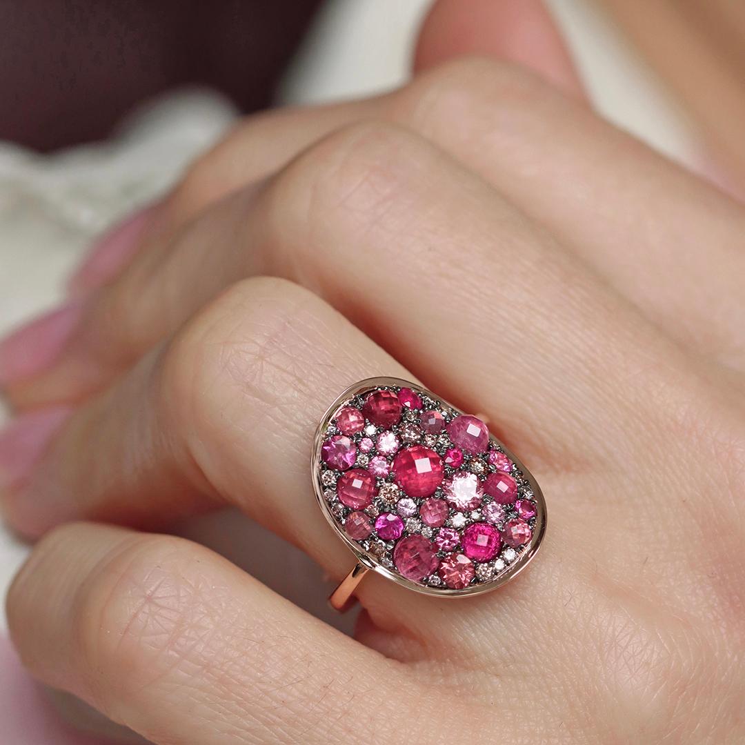 Bague Mahenge Spinel Pink Tourmaline Pink Diamond Ruby Mosaic set pave en vente 2
