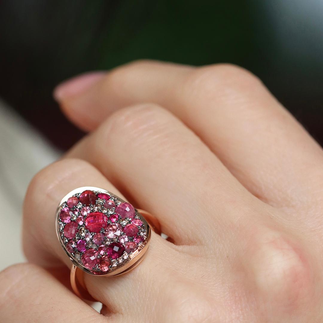Mahenge Spinel Pink Tourmaline Pink Diamond Ruby Mosaic set pave Ring For Sale 3