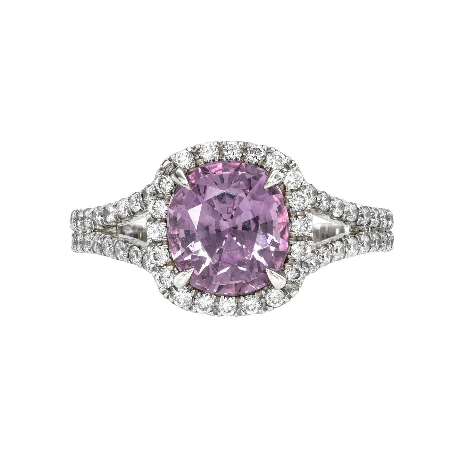 Contemporary Pink Spinel Ring 2.22 Carat Cushion Burma For Sale