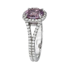 2.22 Carat Cushion Pink Spinel Platinum Ring with 0.43 Carat Diamonds By Merkaba