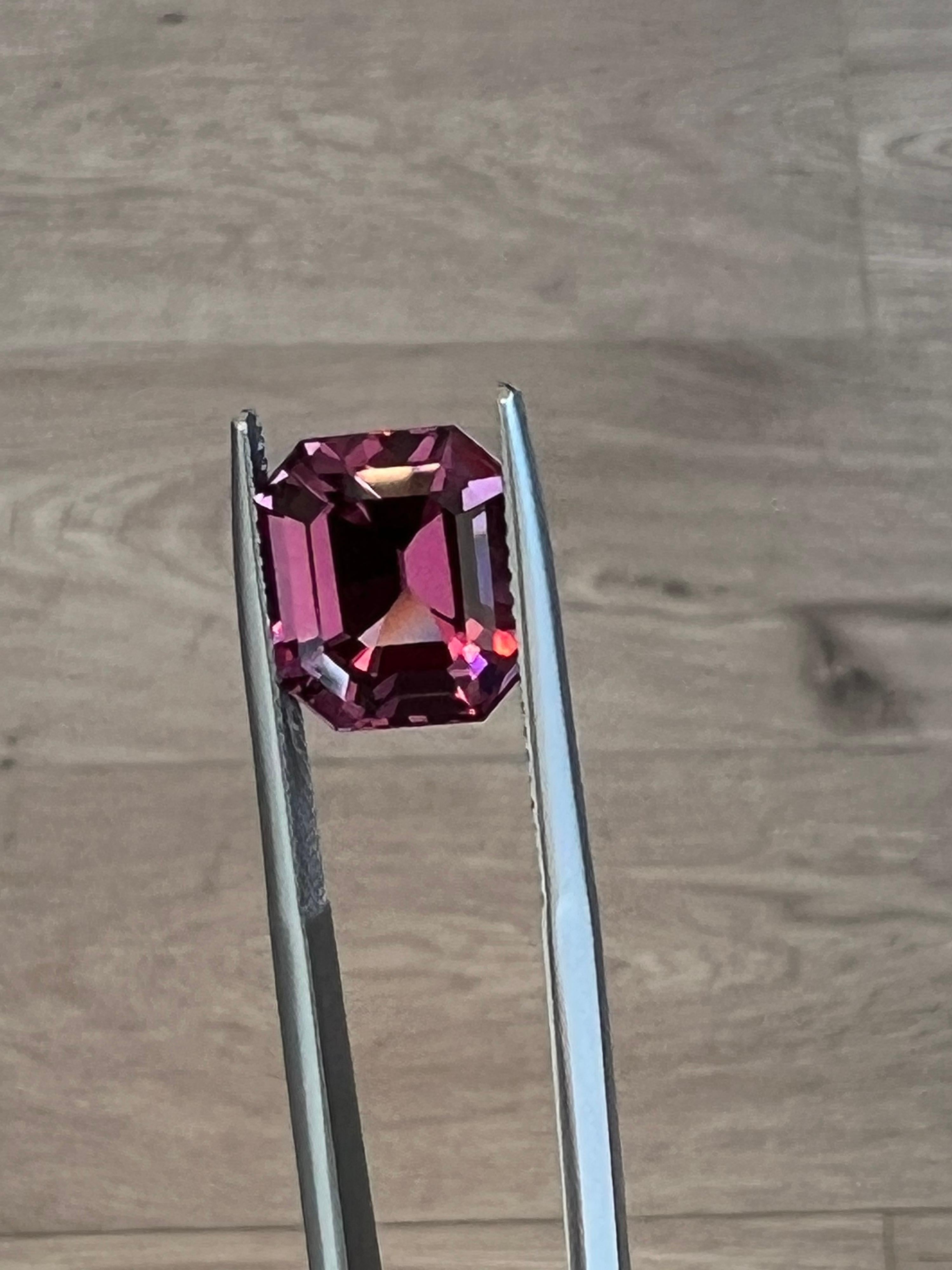 Pink Spinel Ring Gem 6.04 Carat Emerald Cut Loose Gemstone Loupe Clean In New Condition For Sale In Beverly Hills, CA