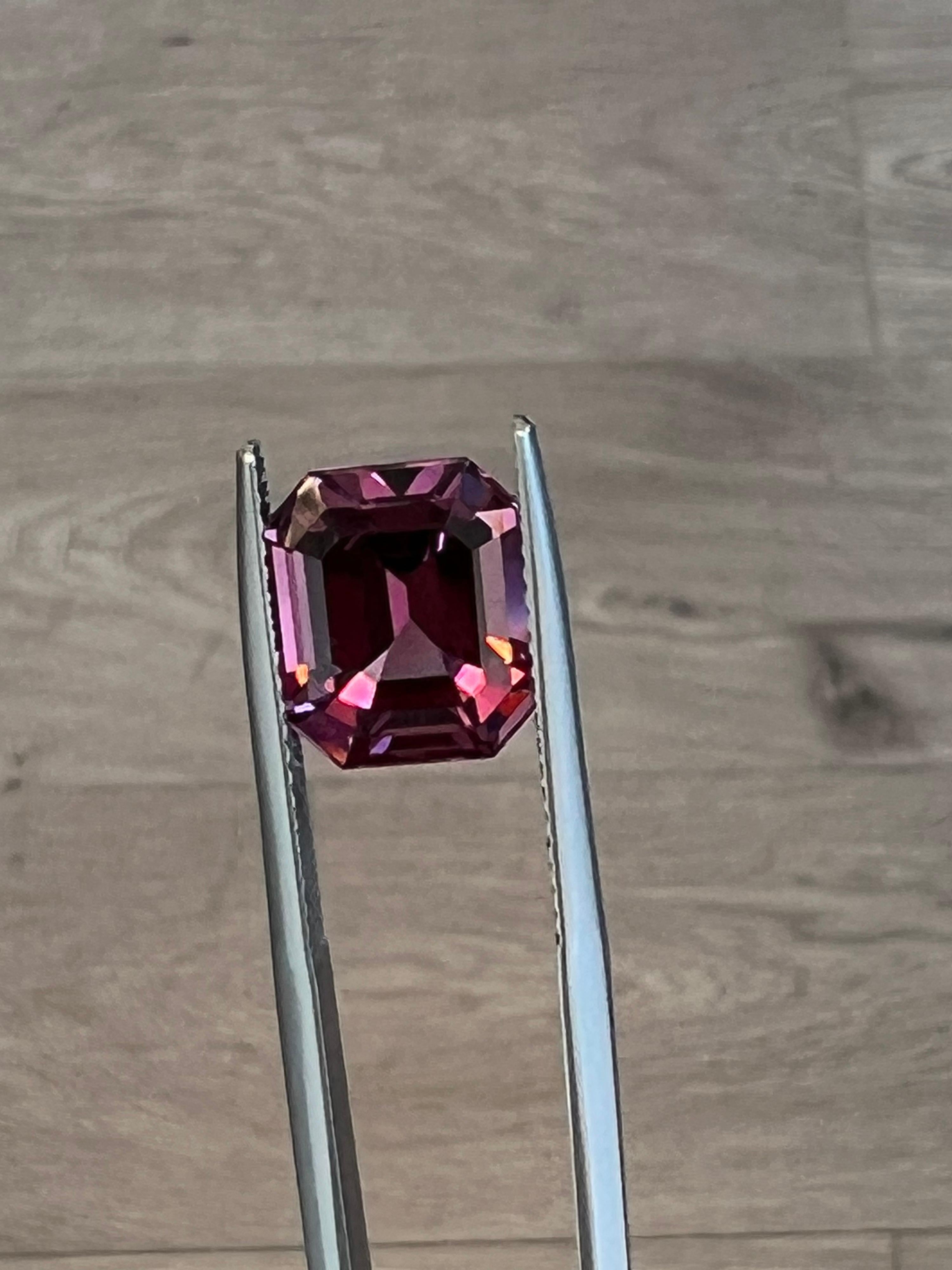 Women's or Men's Pink Spinel Ring Gem 6.04 Carat Emerald Cut Loose Gemstone Loupe Clean For Sale