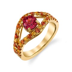 Laura Gallon 18K Yellow Gold Pink Spinel & Sapphire Eye Ring