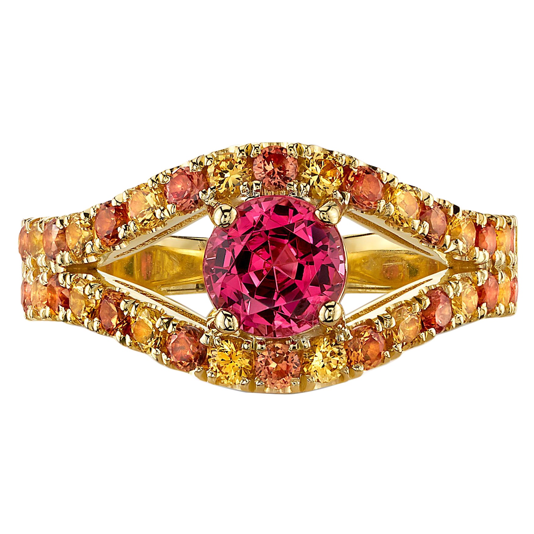 Anillo Ojo Espinela Rosa y Zafiro Oro Amarillo 18K