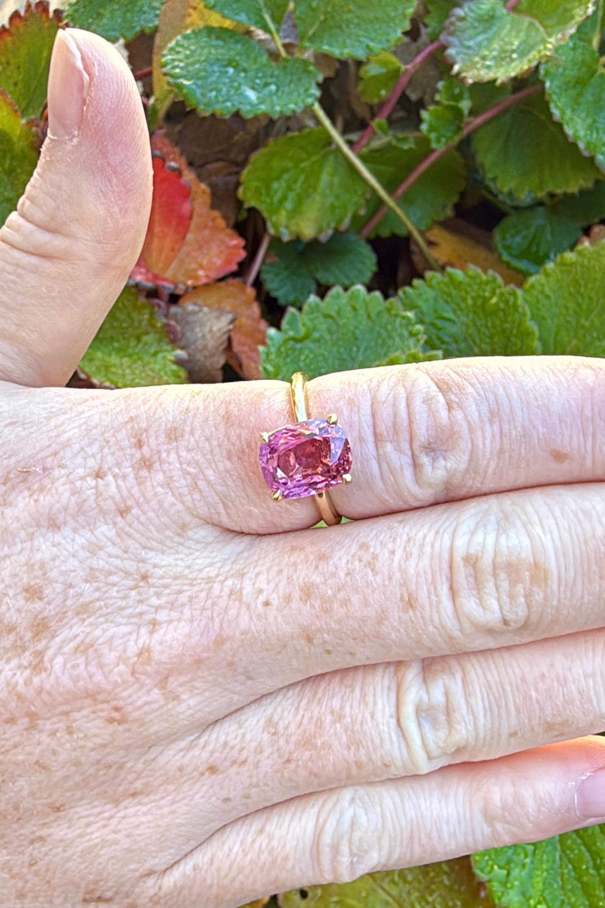 Cushion Cut Pink Spinel Solitaire Engagement Ring - AGL Report For Sale