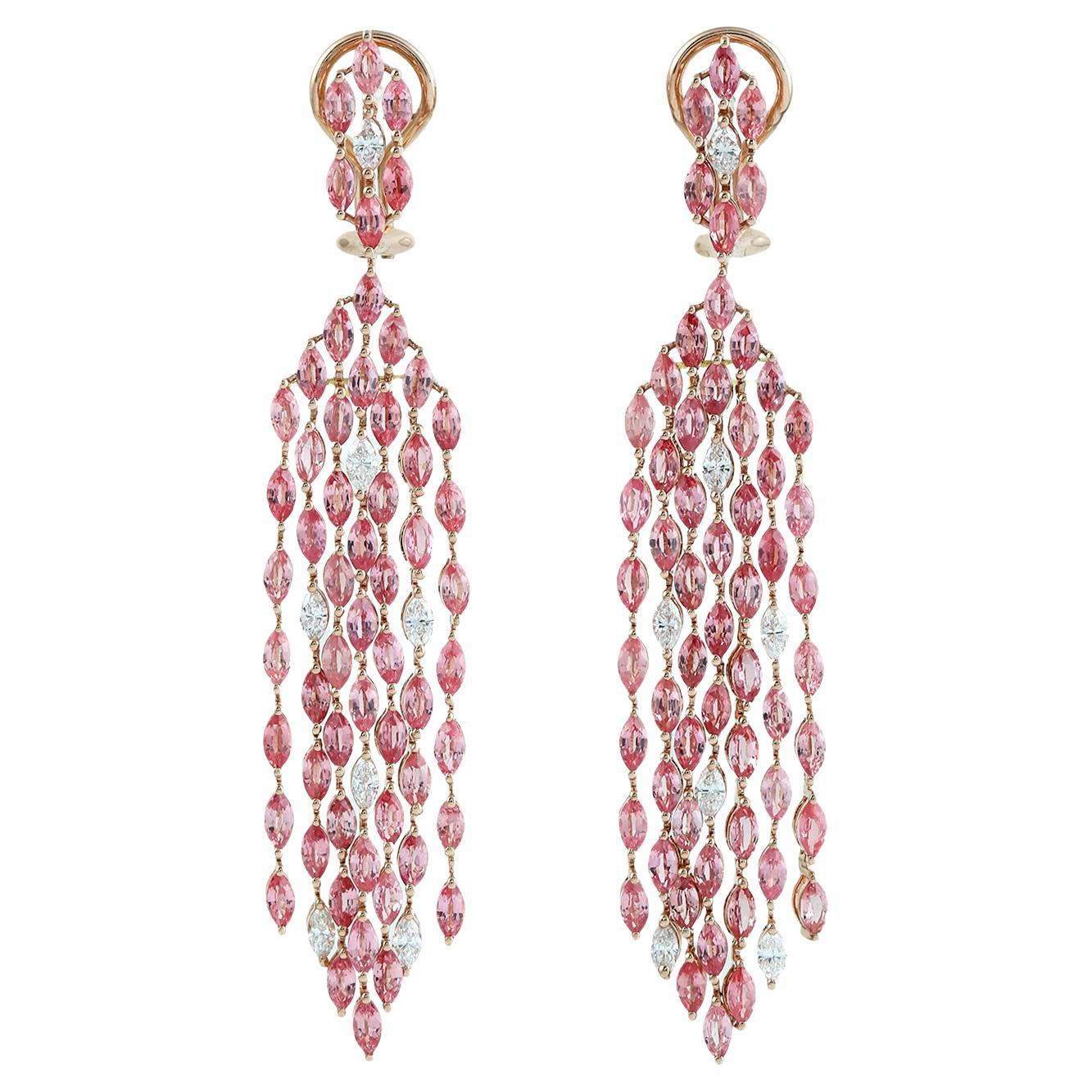 Orecchini a cascata di spinello rosa con diamanti in oro rosa 18 ct. in vendita
