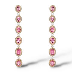 Pink Spinels & Diamonds Earrings, 18k Yellow Gold Pink Spinels & Diamonds