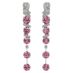 Pink Spinels Earrings Set, 18k White Gold and Diamonds Earrings Set