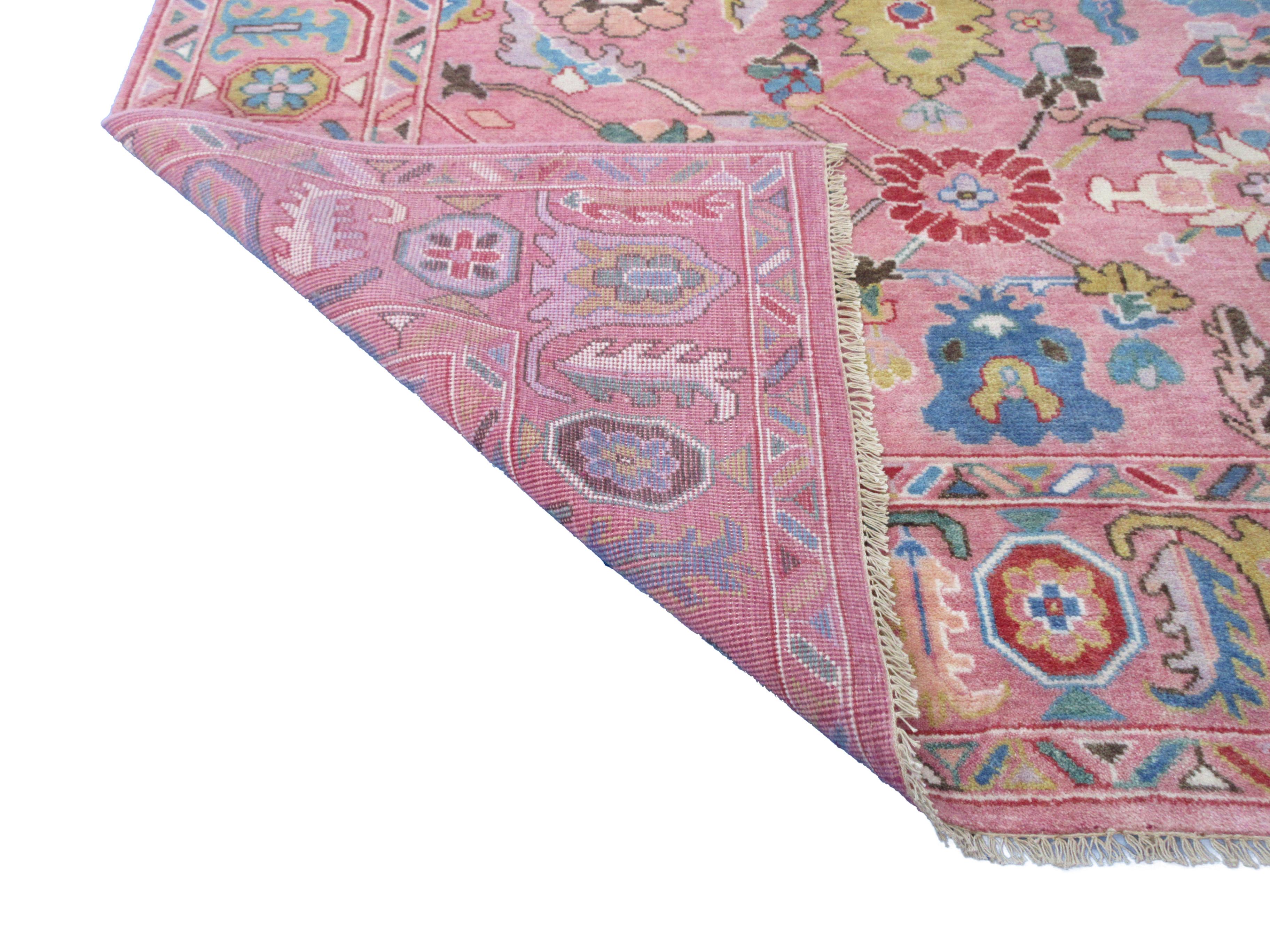 Contemporary Pink Square Oushak For Sale