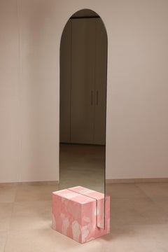 Pink Standing Mirror Hand-Crafted from 100% Recycled Plastic by Anqa Studios