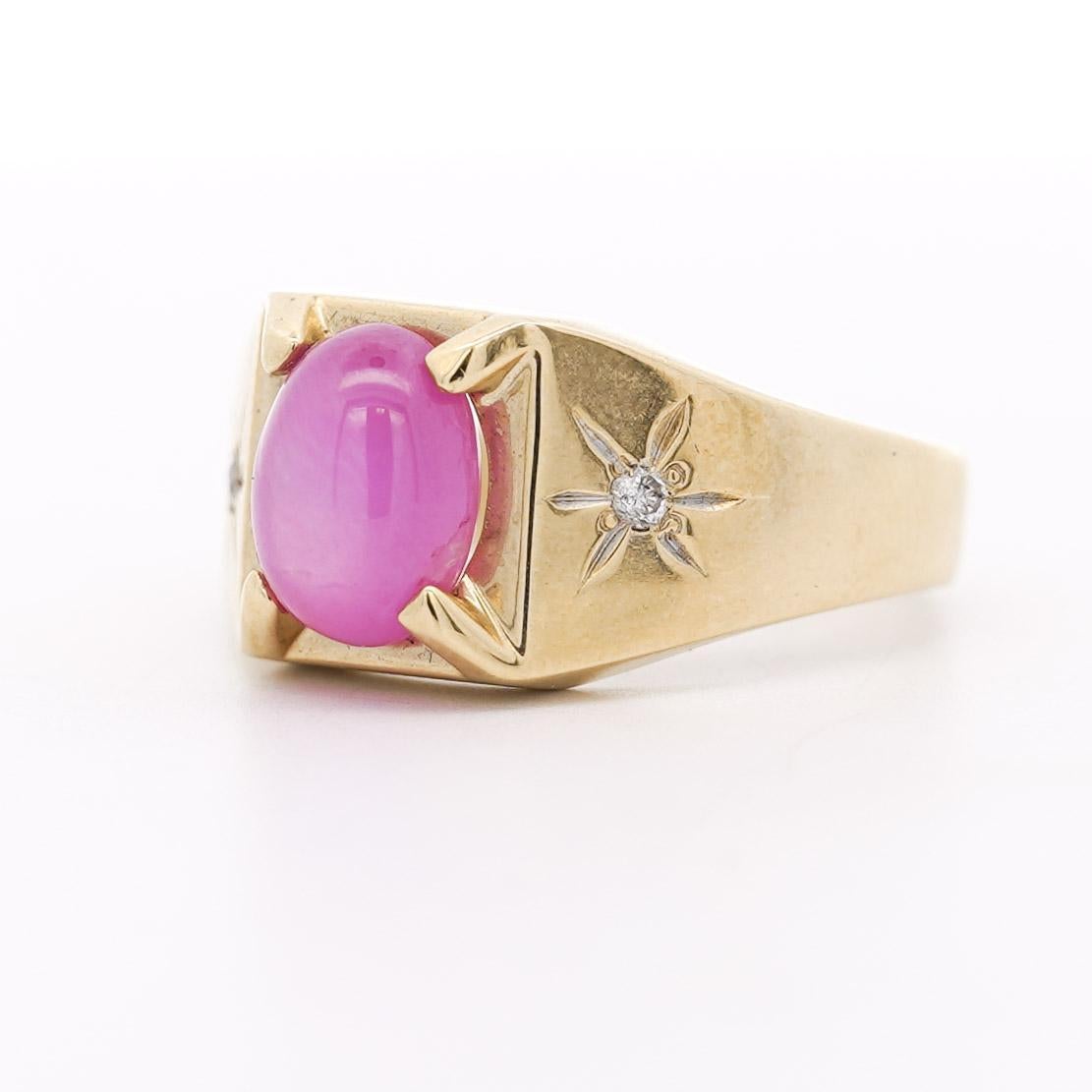 Pink Star Sapphire & Diamond 14K Gold Unisex Statement Ring im Angebot 2