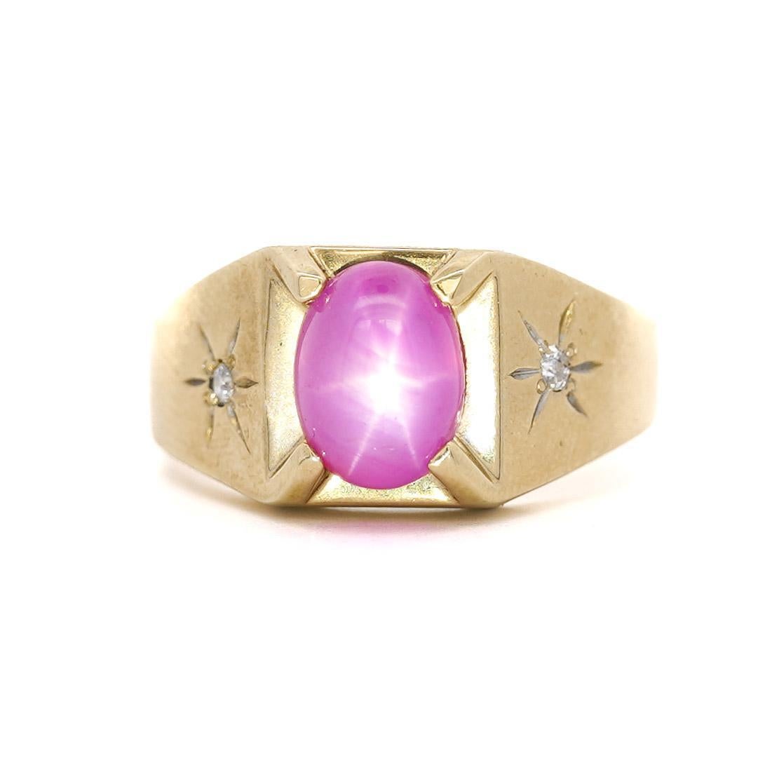 Pink Star Sapphire & Diamond 14K Gold Unisex Statement Ring im Angebot 3