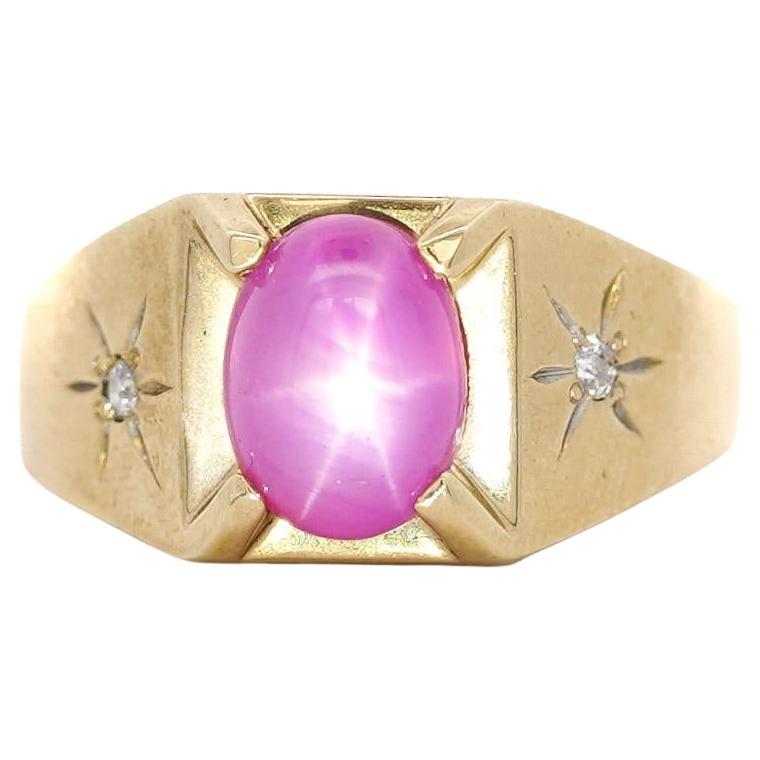 Pink Star Sapphire & Diamond 14K Gold Unisex Statement Ring
