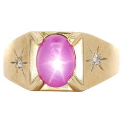 Pink Star Sapphire & Diamond 14K Gold Unisex Statement Ring