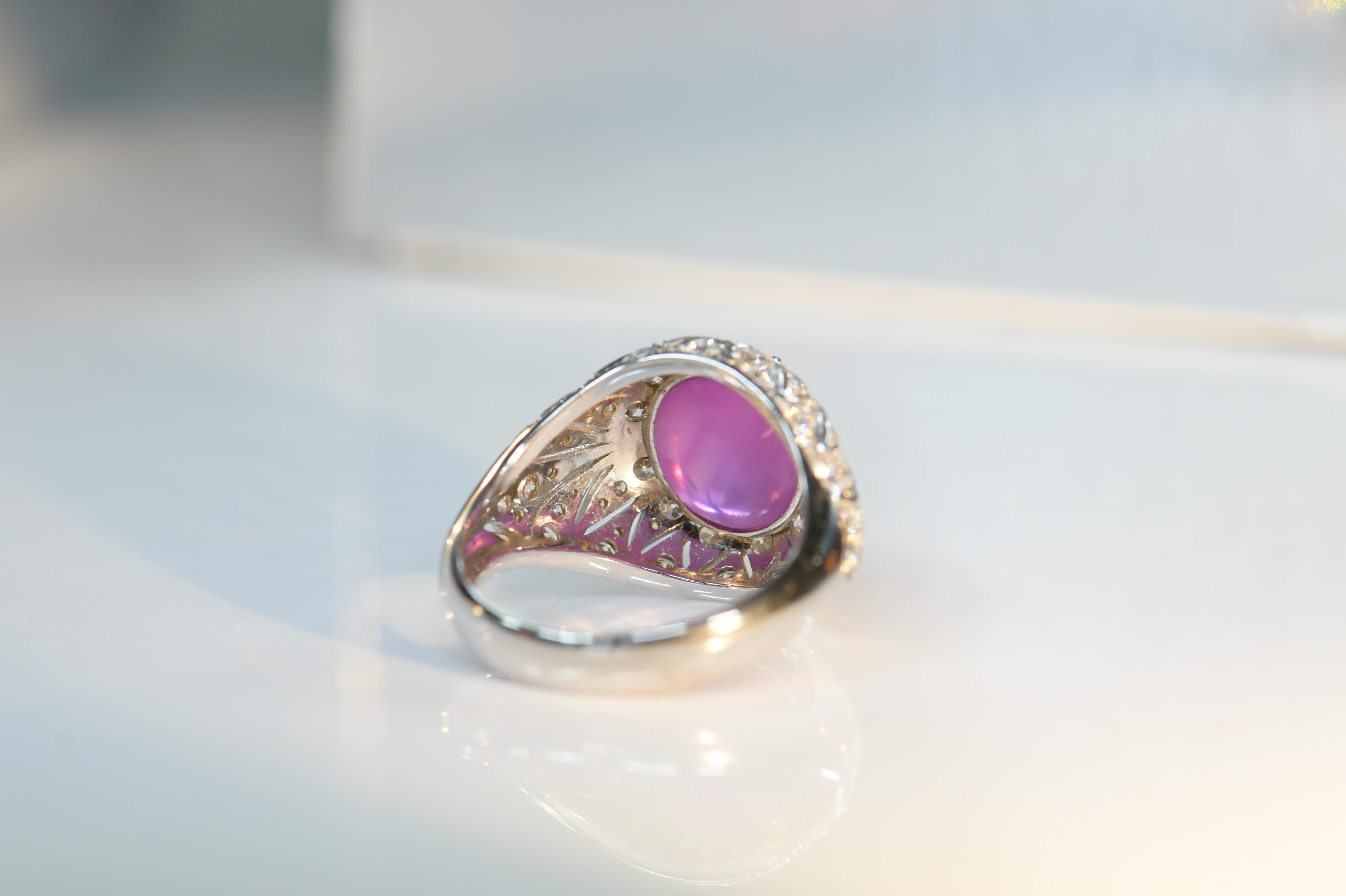 Edwardian Pink Star Sapphire Diamond Ring For Sale