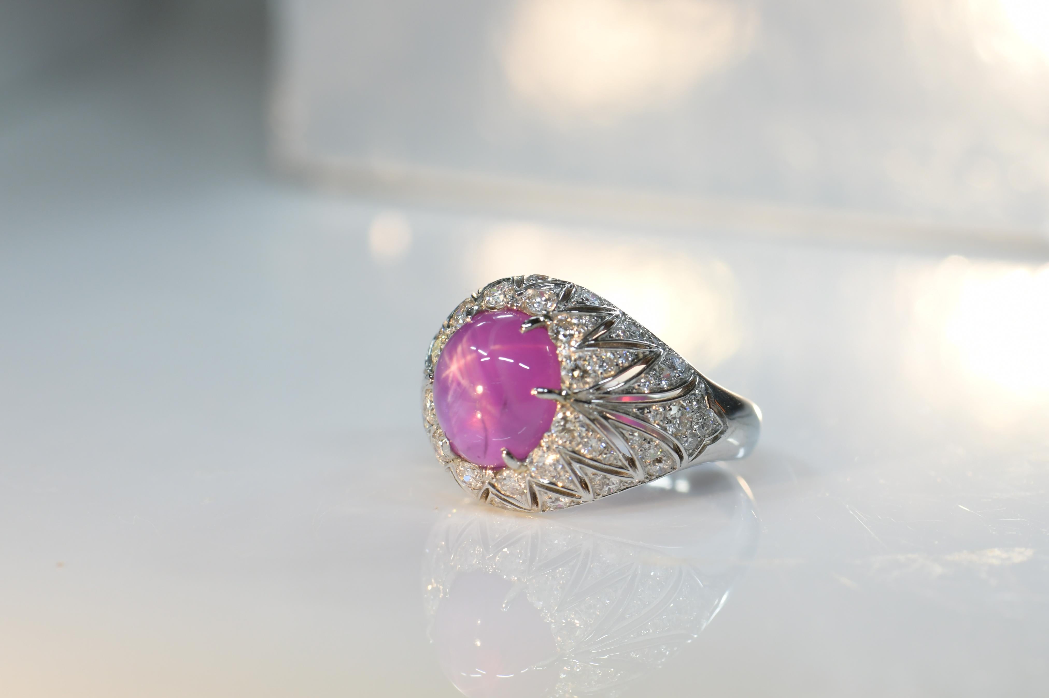 Round Cut Pink Star Sapphire Diamond Ring For Sale