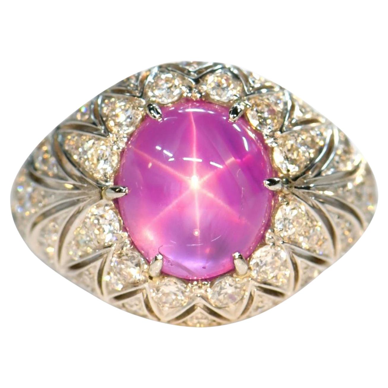 Pink Star Sapphire Diamond Ring For Sale