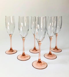 Pink Stem Champagne Flutes, Set of 6