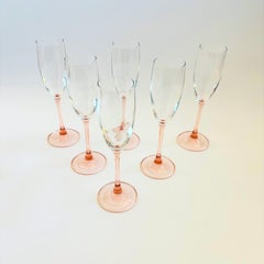 Pink Stem Champagne Flutes - Set of 6