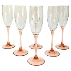 Retro Pink Stem Champagne Flutes, Set of 6