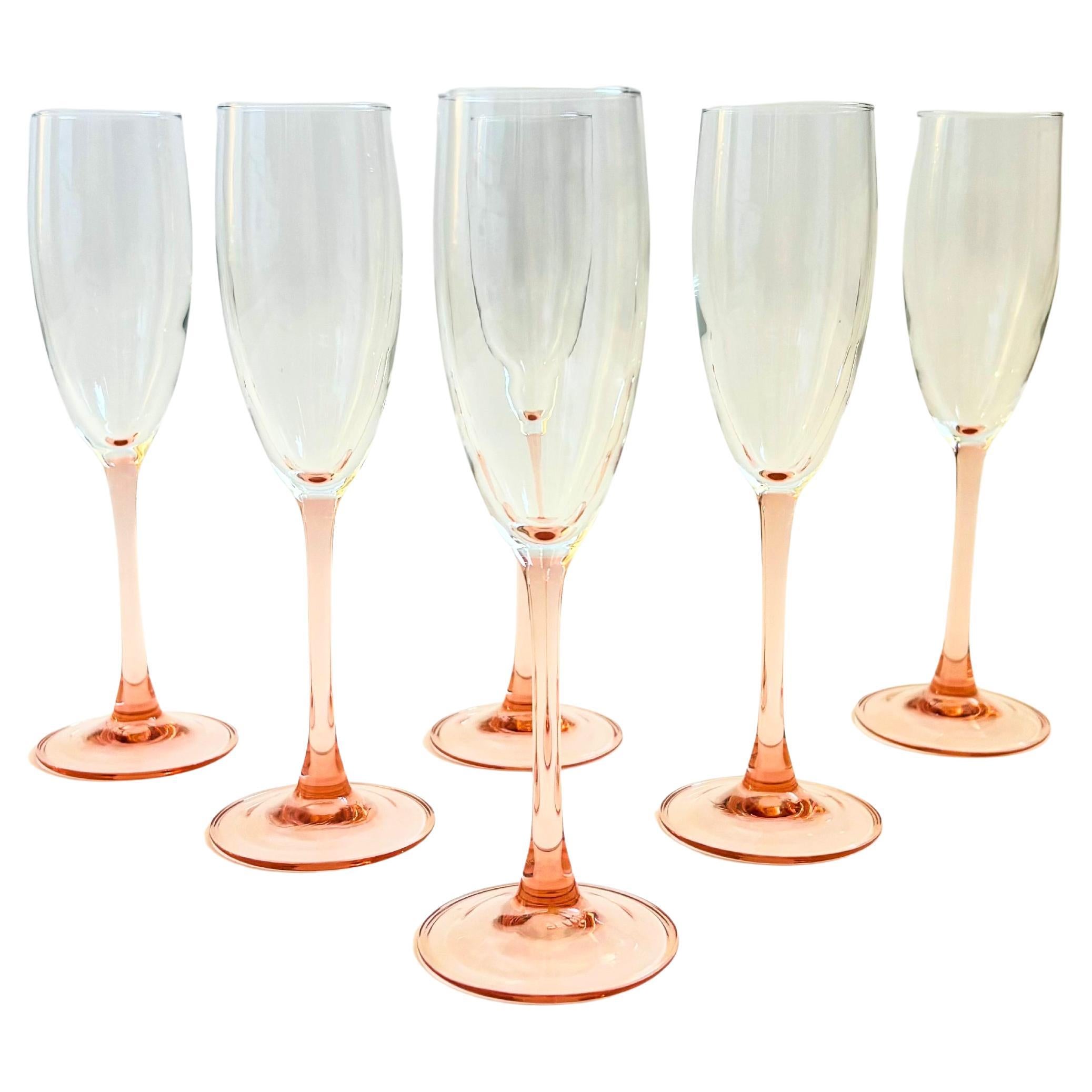 Flûtes à Champagne à pied rose - Lot de 6