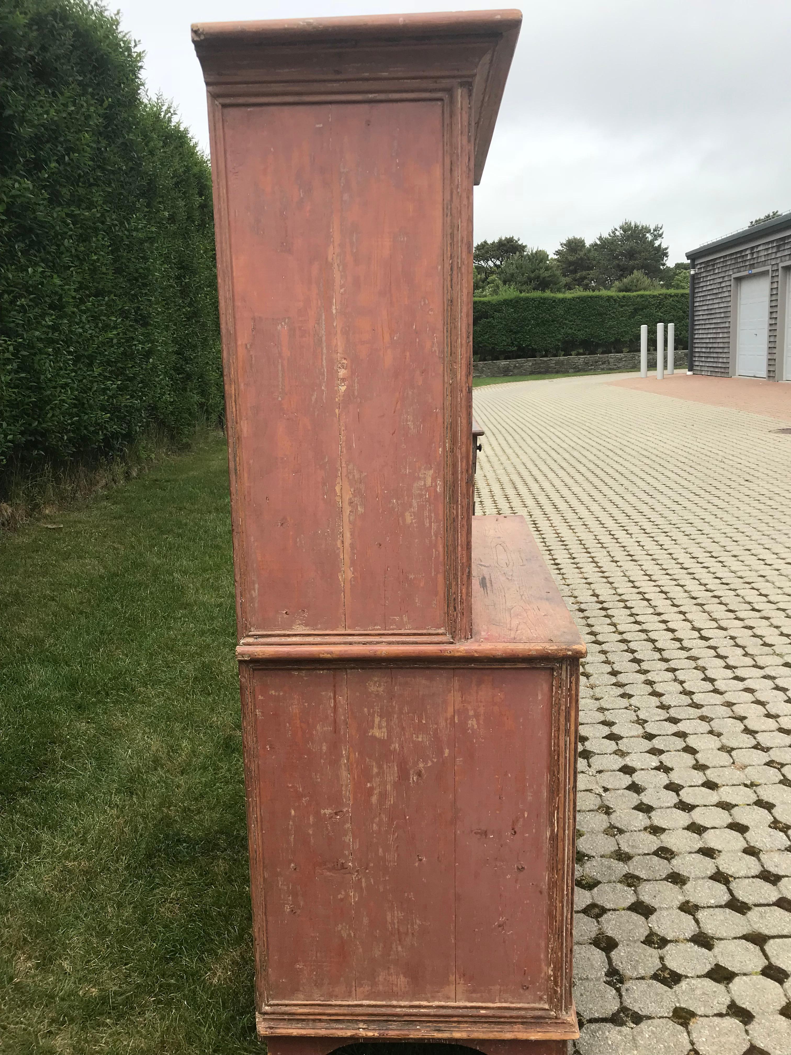 19th Century Pink Step-Back Cupboard