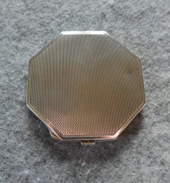 Pink Sterling Silver Guilloche Enamel Art Deco Compact Case