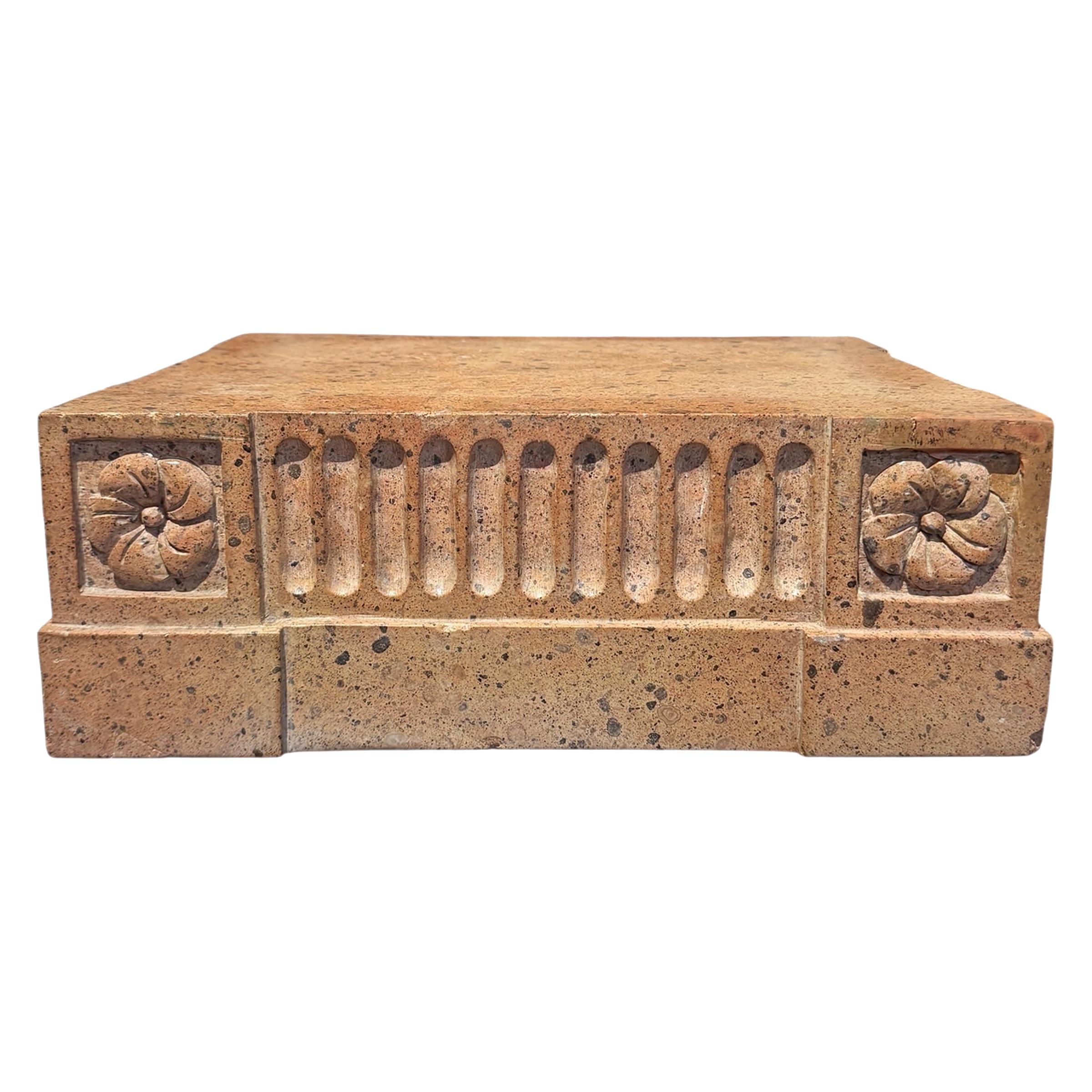 Hand-Carved Pink Stone Architectural Plinth For Sale