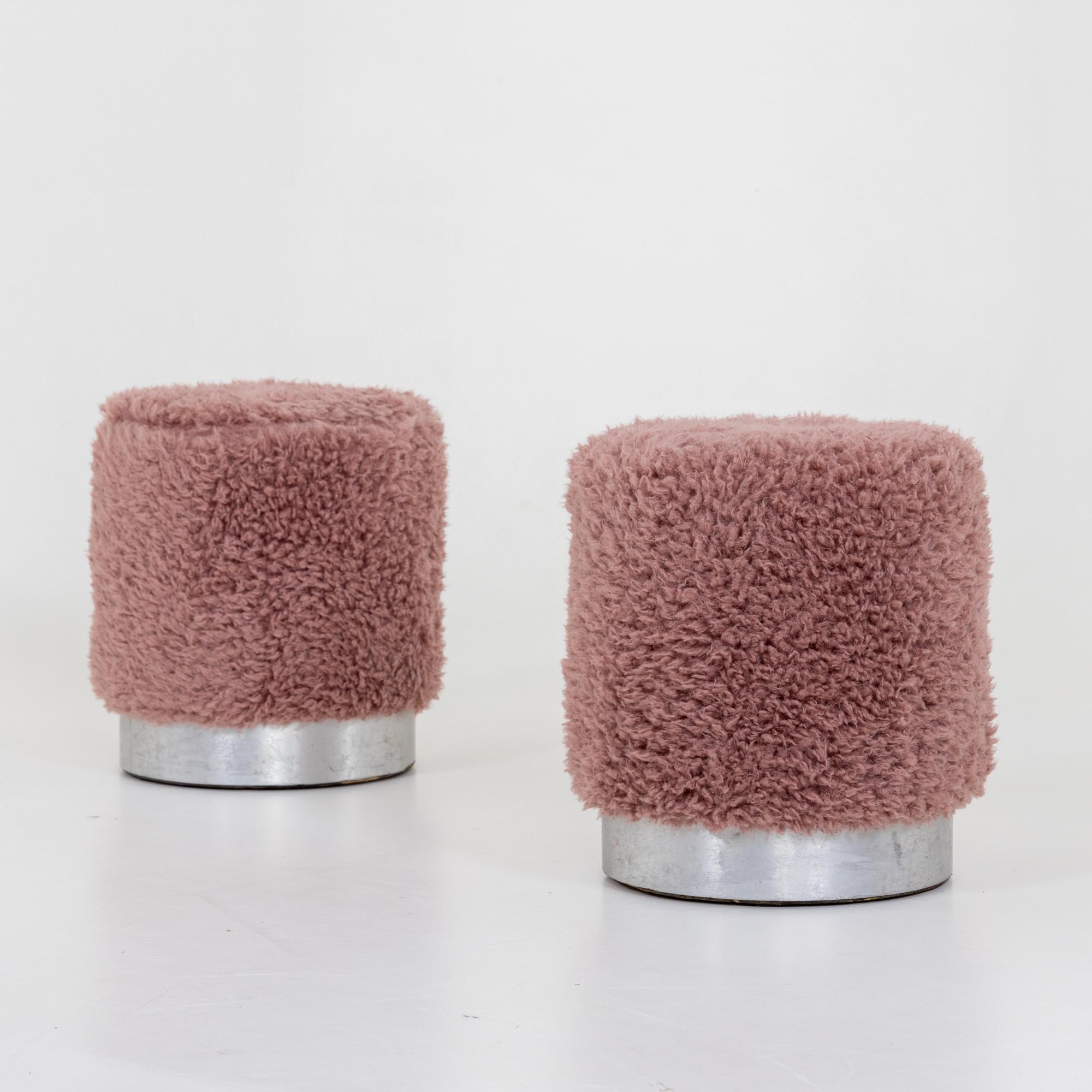 Faux Fur Pink Stools, Mid-20th Century For Sale