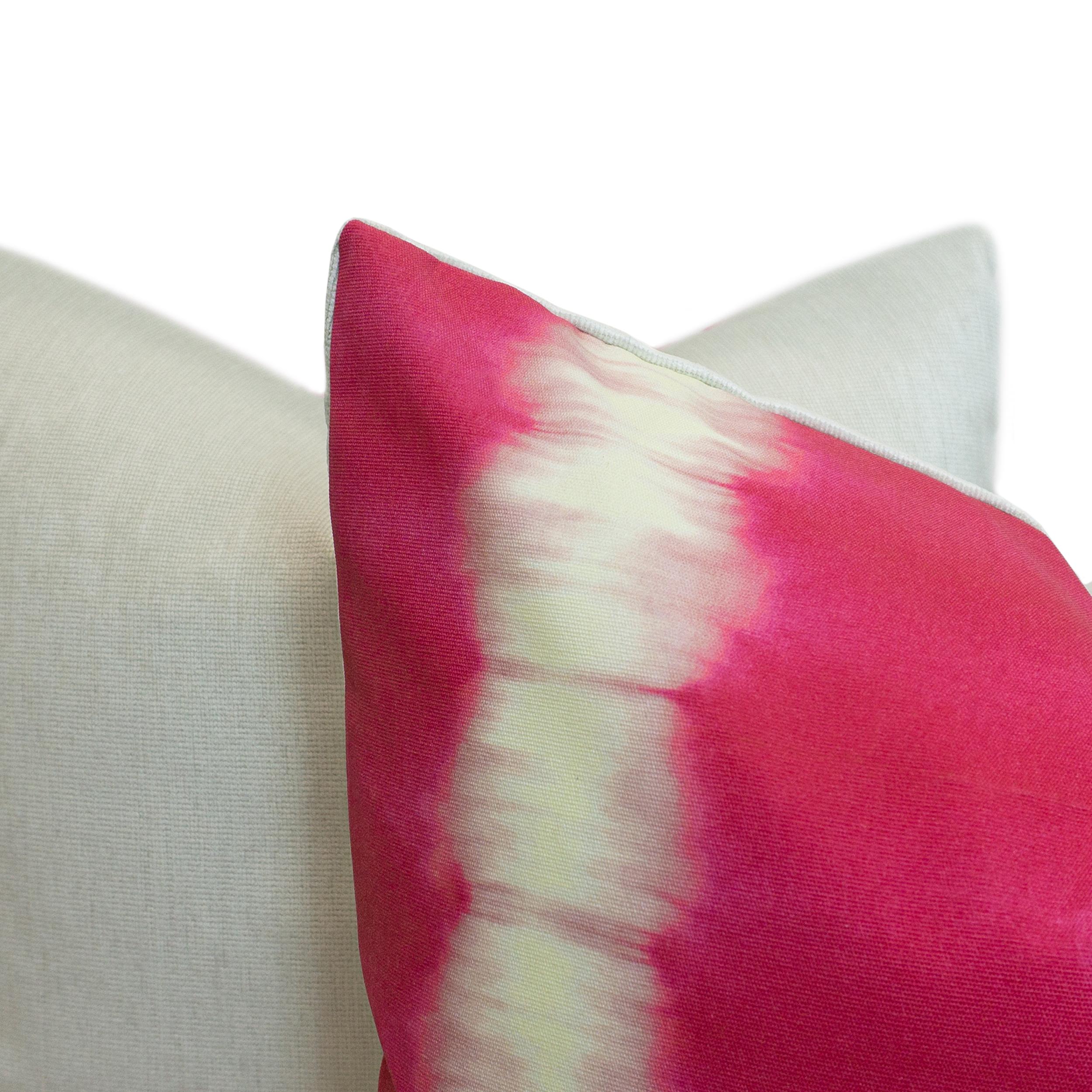 Pink Stripe Tie Dye Linen Square Pillows In New Condition For Sale In Greenwich, CT
