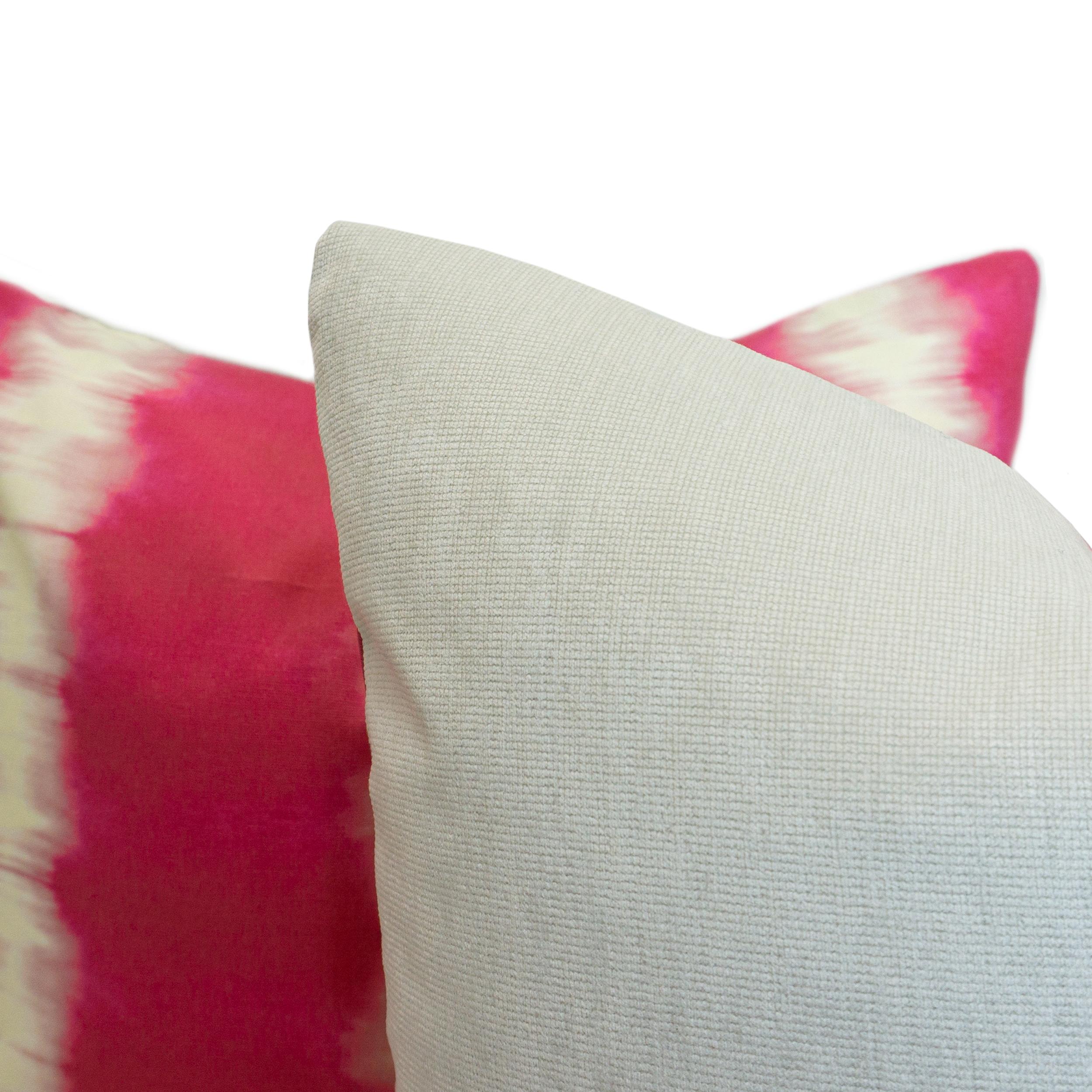 Contemporary Pink Stripe Tie Dye Linen Square Pillows For Sale