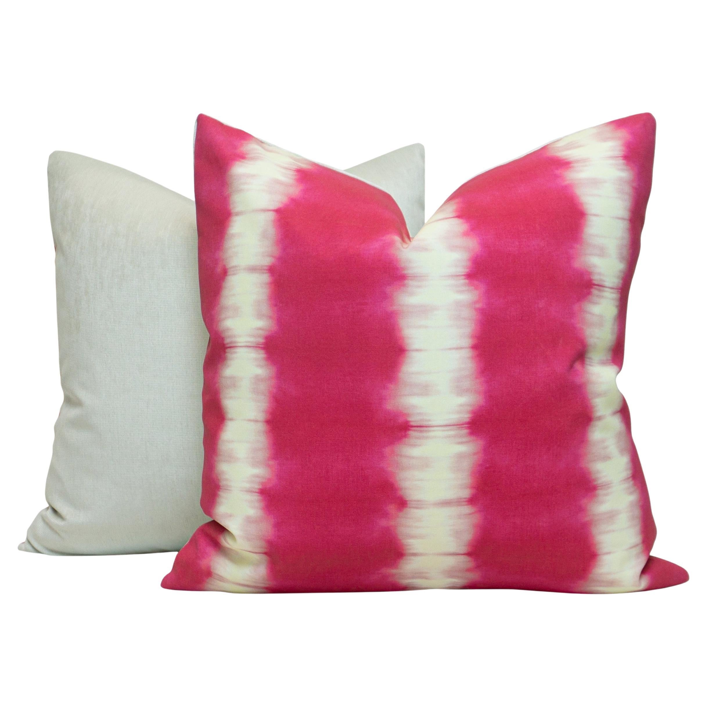 Pink Stripe Tie Dye Linen Square Pillows For Sale