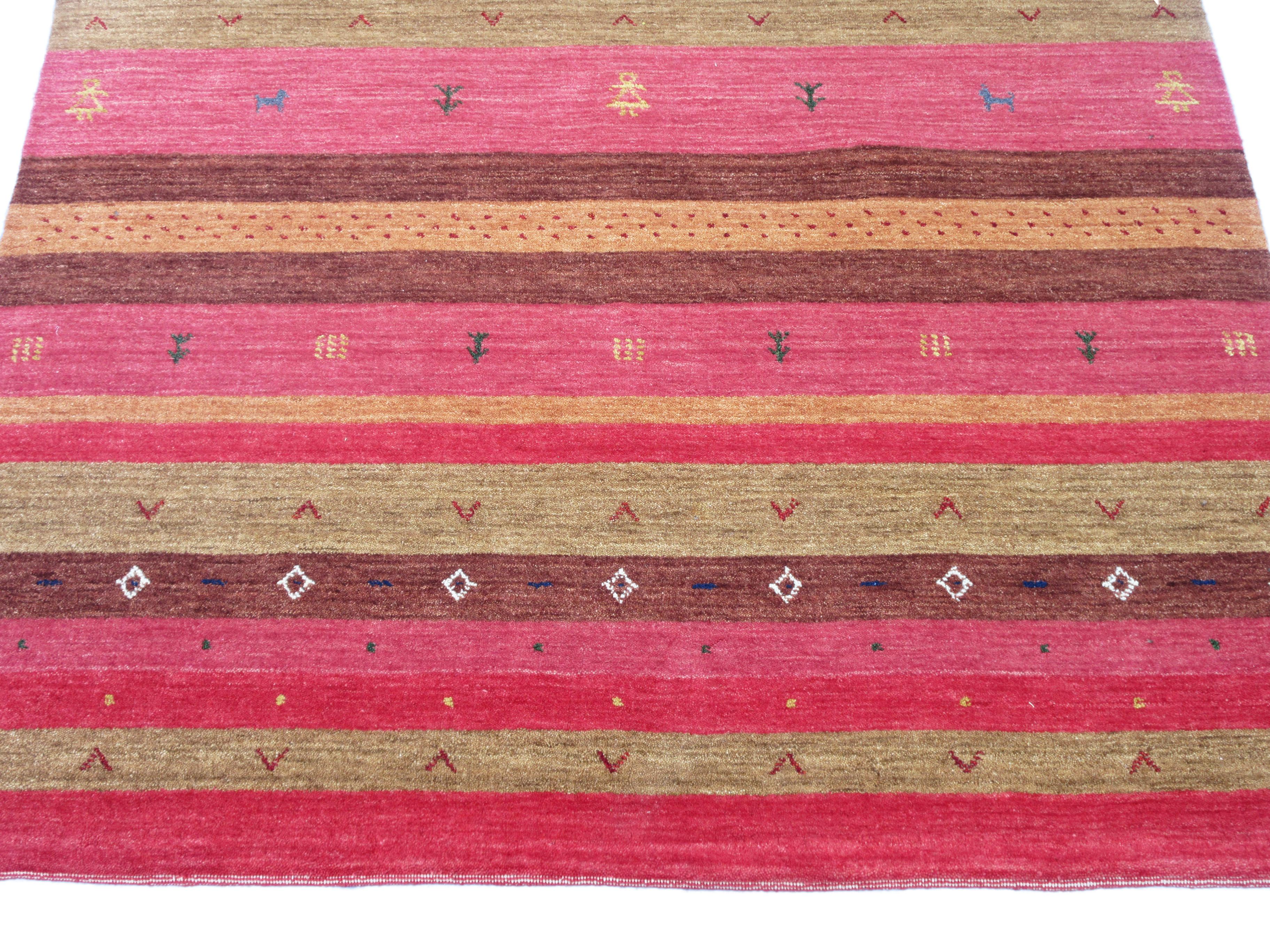 Hand-Crafted Pink Striped Lori Gabbeh For Sale