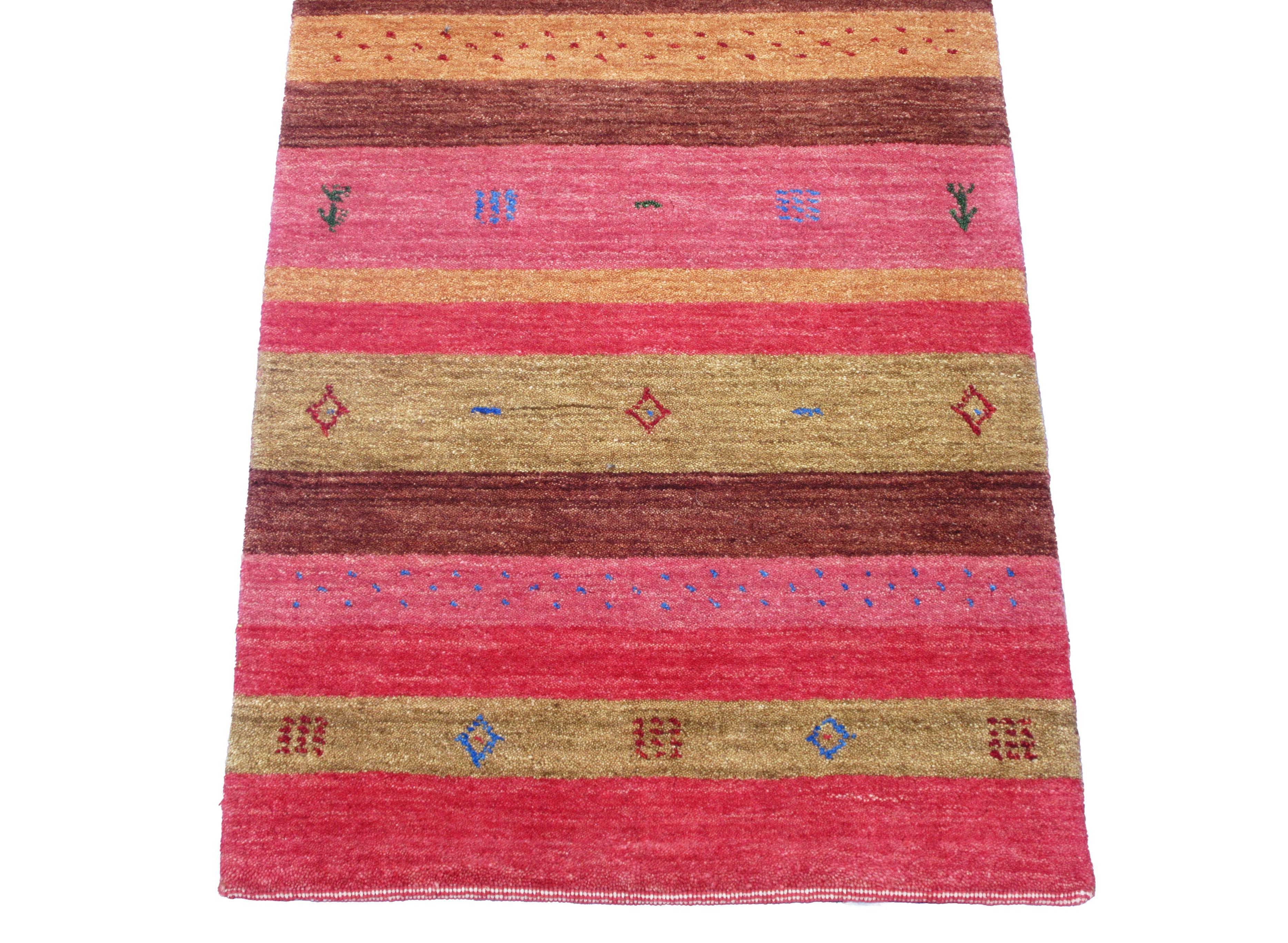Hand-Crafted Pink Striped Lori Gabbeh Runner For Sale