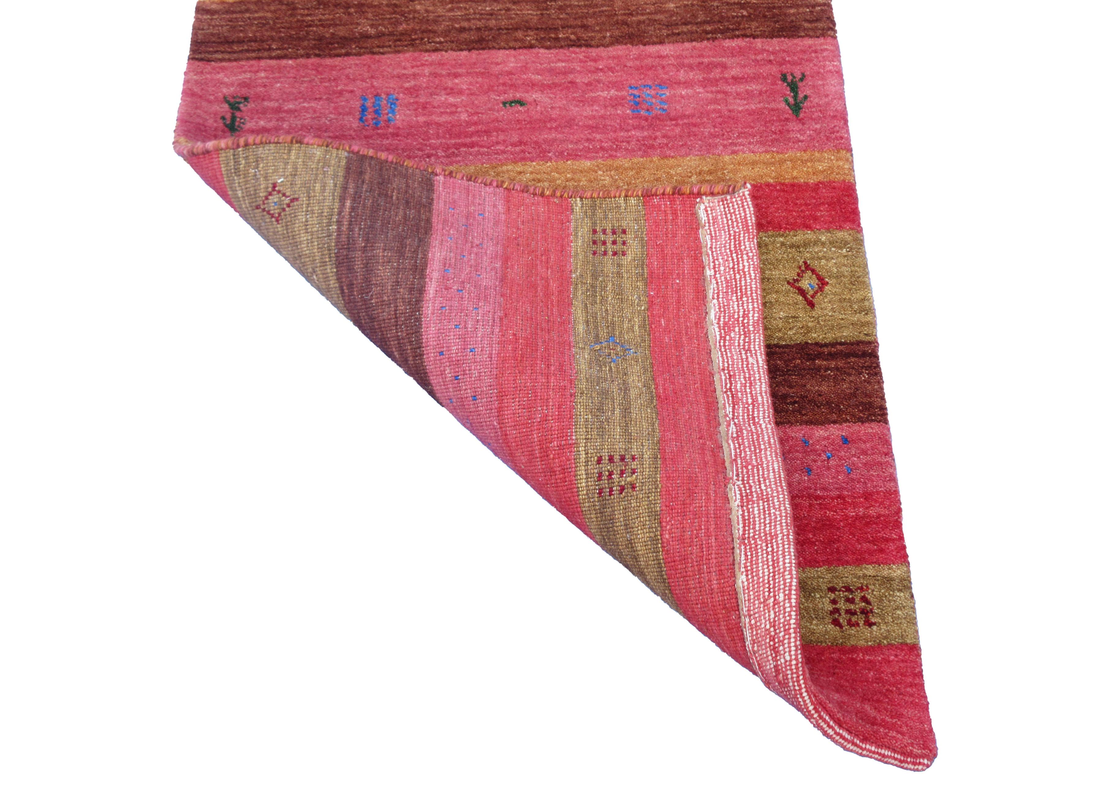 Contemporary Pink Striped Lori Gabbeh Runner For Sale