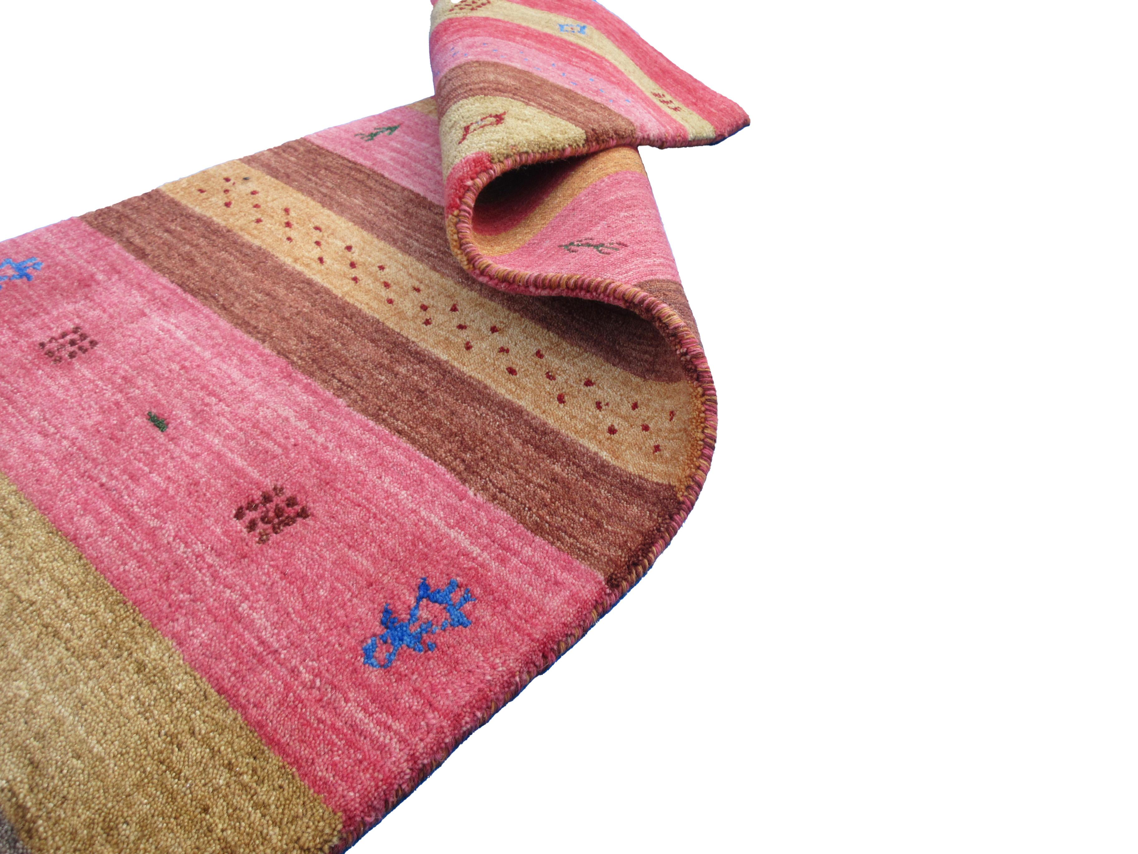 Wool Pink Striped Lori Gabbeh Runner For Sale