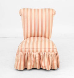 Pink Striped Silk Upholstered Slipper Chair