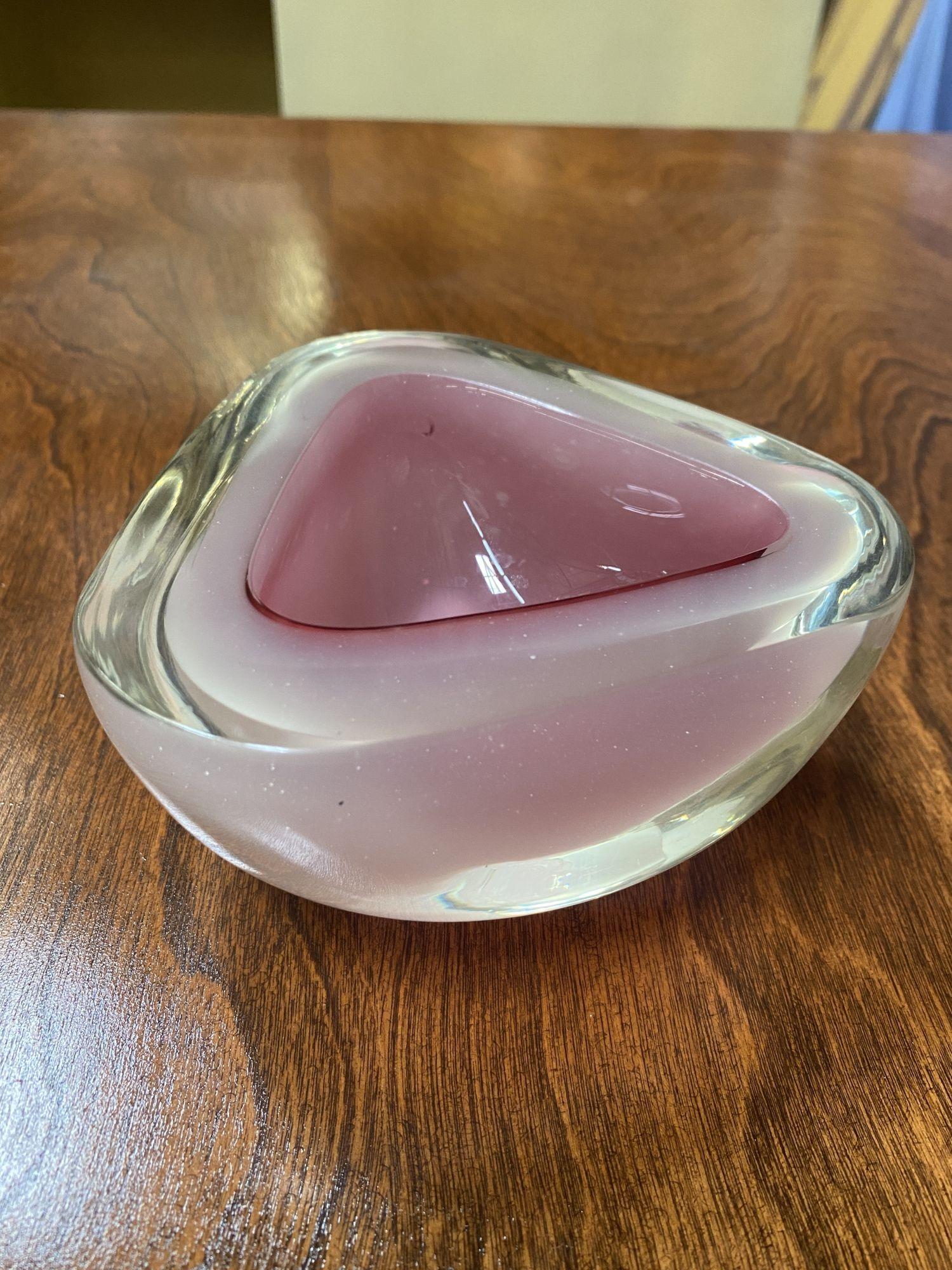 Mid-20th Century Pink Submerged Murano Glass Ring Tray by Flavio Poli, Italy For Sale