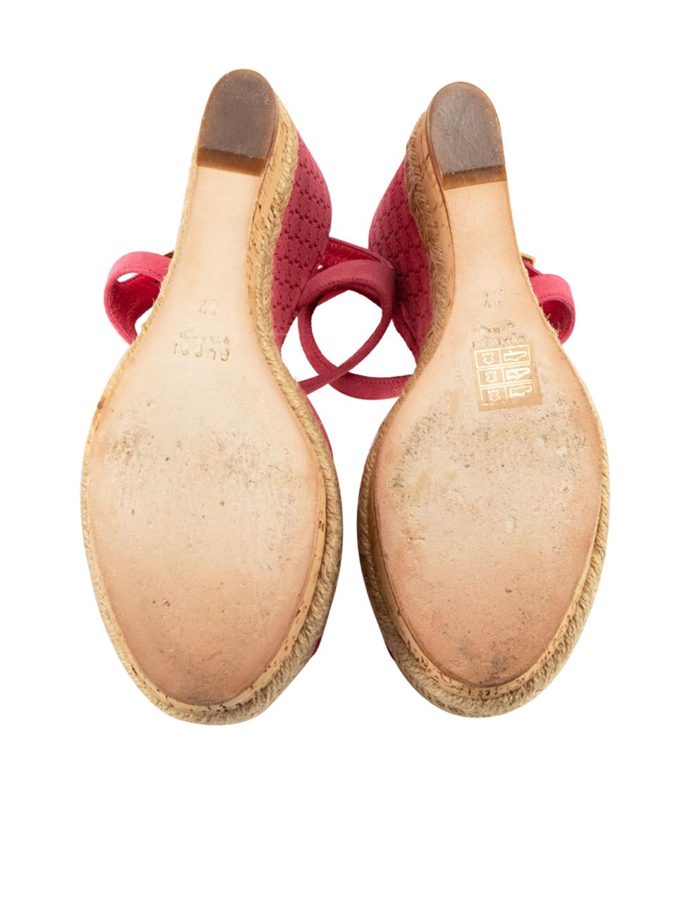 Pink Suede Monogram Platform Wedge Sandals Size IT 37 In Good Condition For Sale In London, GB